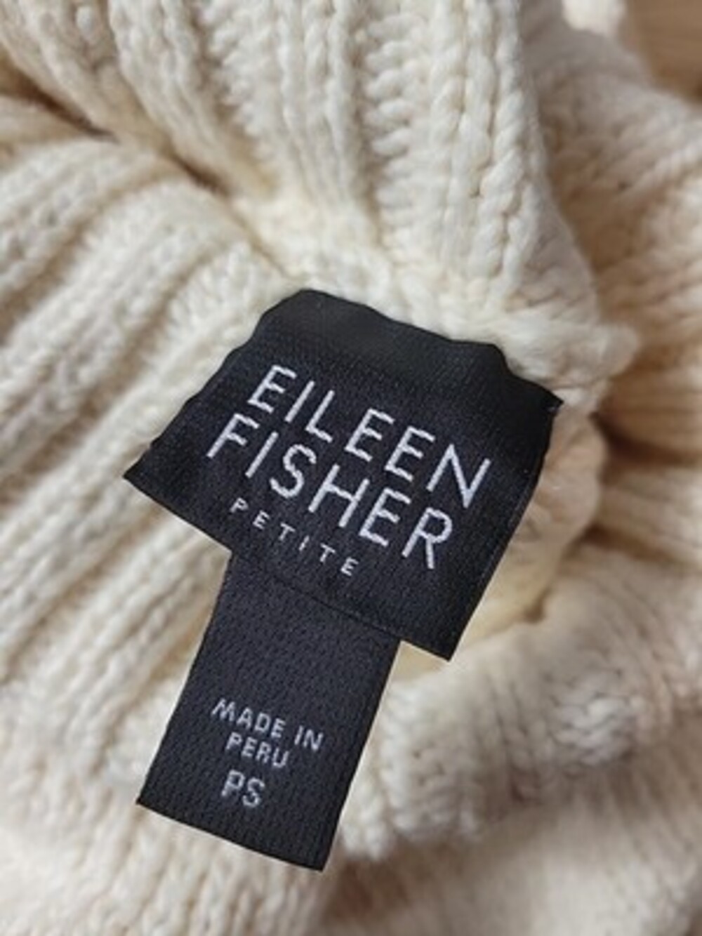 EILEEN FISHER Sweater PS Organic Cotton Chunky Turtleneck Pullover Ivory - Picture 2 of 8